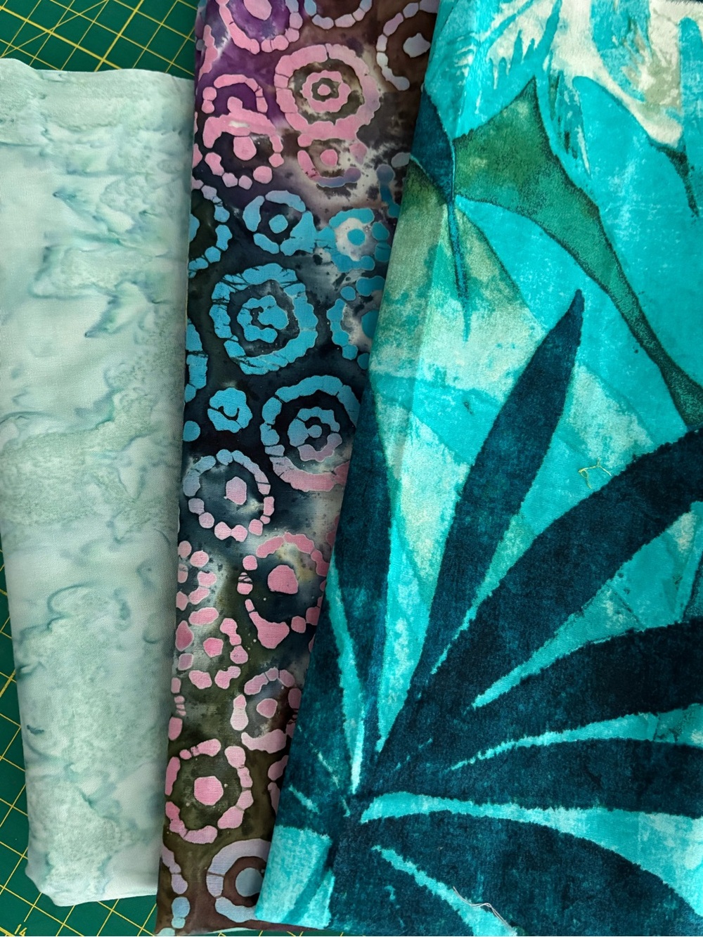 Vibrant Blue & Teal Floral Batik Fabric Trio